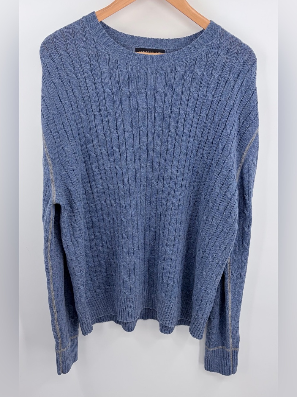 Banana Republic blue cotton cashmere cable knit crewneck sweater men’s XL preppy